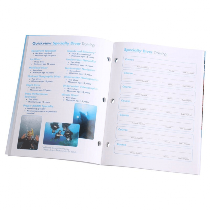 PADI Diver's Log Book - Blue - With Training Record