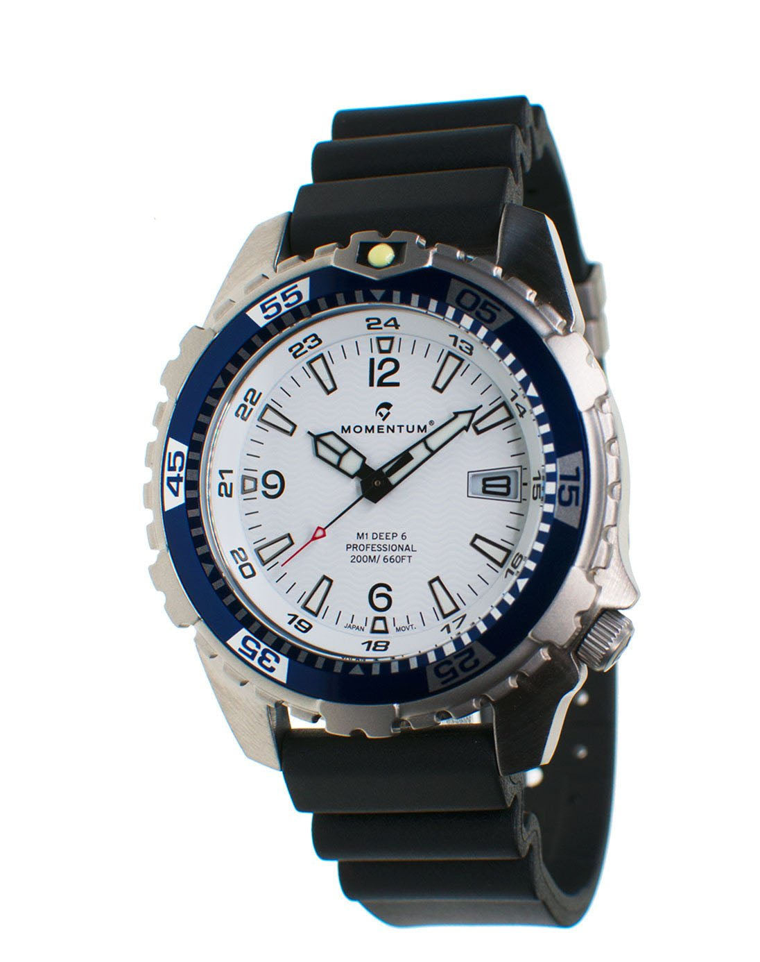 Momentum Deep 6 in White Face with Black Rubber Strap